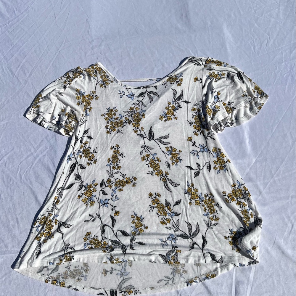 Floral Print Women's Top - White and Yellow